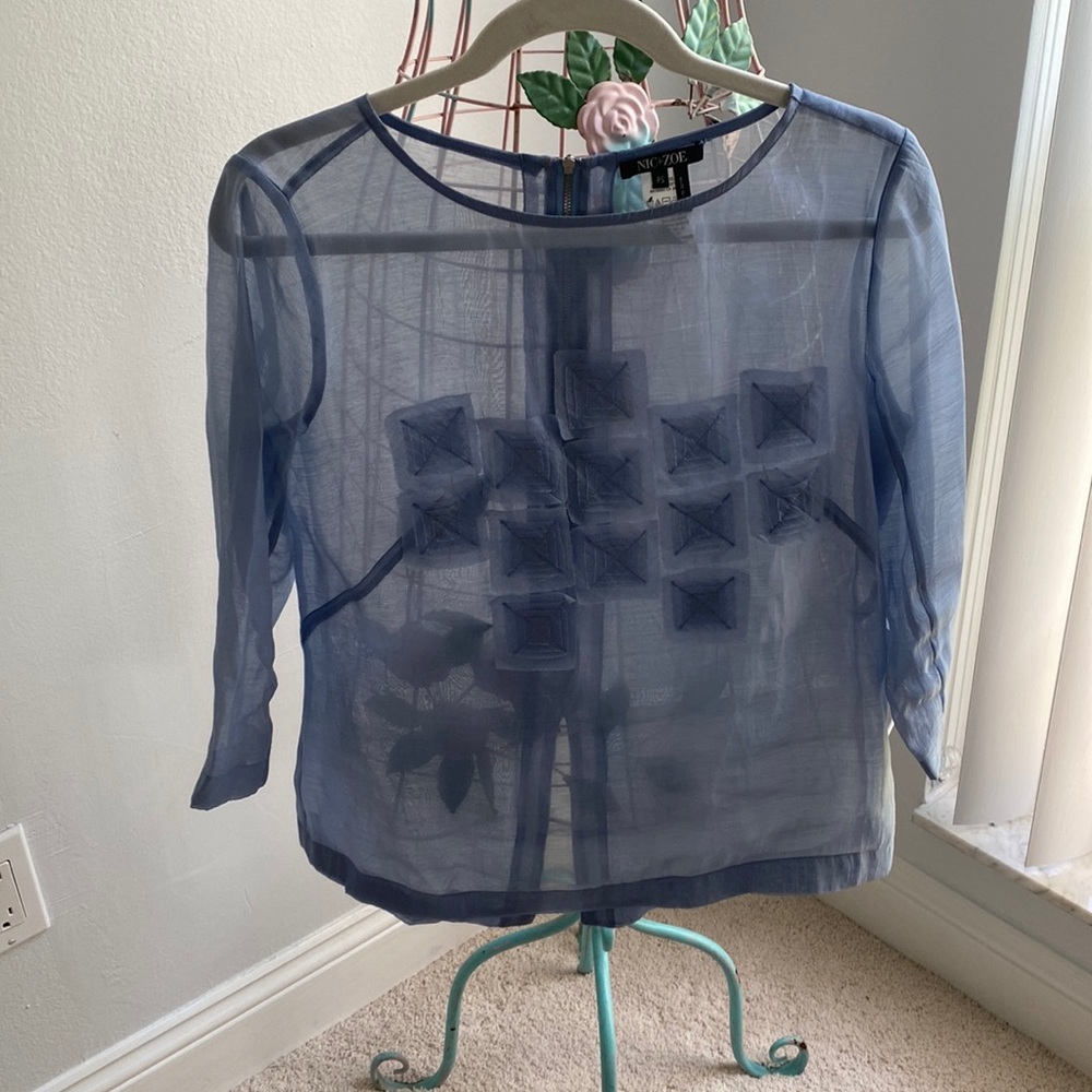 Cute lavender see through blouse 3/4 sleeve